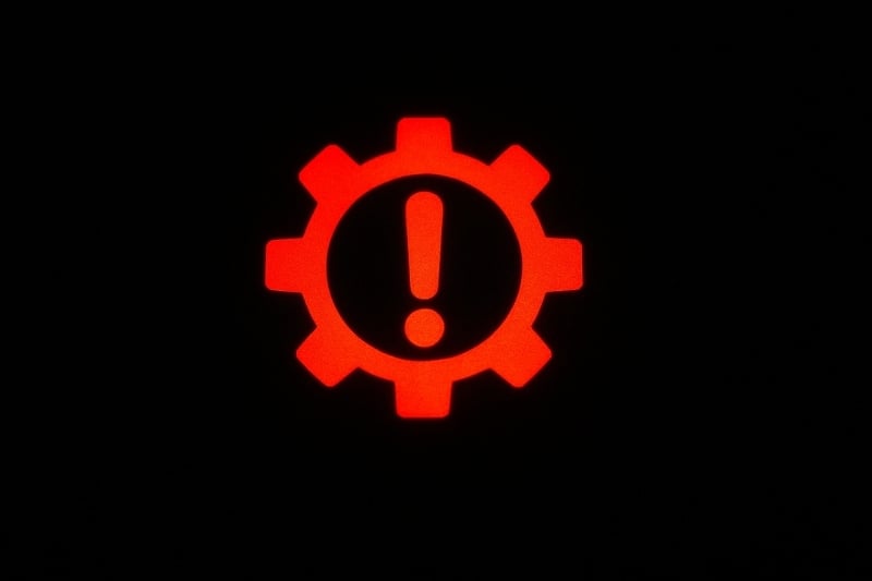 kontrolka koła zębatego z wykrzyknikiem